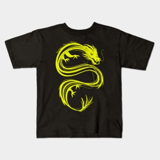 traditional chinese dragon in neon yellow, lime Kids T-Shirt